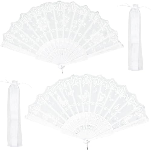 4 Stück Weiß Handfächer Set, Handfächer Spitze Weiß Fächer Mit Aufbewahrungstasche, Klein Handfächer aus Stoff, Fächer Hochzeitsfächer, für Hochzeite, Wedding, Tanz Dekoration von Jokureao
