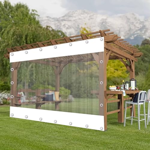 Durchsichtige Outdoor Planenvorhänge,wasserdichte PVC Abdeckplanen Mit Ösen,Pergola Gazebo Patio Porch Carport Weiss Transparente Planen Seitenteil,Partition Regenvorhänge,W×H-2.3×3m(7.5 * 9.8ft) von Jolan