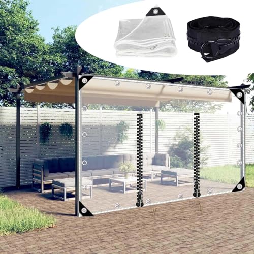 Durchsichtige Pavillon Planen Seitenteil,0,5mm wasserdichte PVC Kunststoffplanen,Transparente Outdoor Planenvorhänge Mit Reißverschlusstür,Regenvorhänge Mit Ösen,Anpassbar,L×H-1.5 * 1.8m(4.9 * 5.9ft) von Jolan
