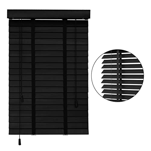 Horizontale Jalousien,Schwarze Holzjalousie Für Türen,Fenster,50mm Breite Lamellenvorhänge,Echtholz Jalousette Mit Klebeband Und Zubehör,Einfach Zu Montierende Jalousetten,W×H-60x110cm/23.5x43in von Jolan