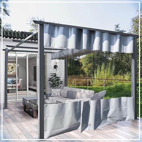 PVC wasserdichte Plane,Außen Durchsichtige Planenvorhänge Mit Ösen,Wetterfest,0,3mm Starke Graue Transparente Plane Seitenteil,Trennvorhänge Für Pergola Terrasse Pavillon,W×H-4×2m(13.1 * 6.6ft) von Jolan