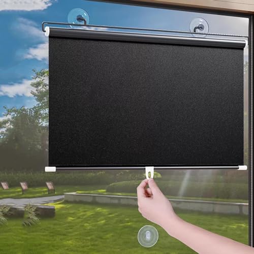 Saugnapf Rollos Für Fenster,Sonnenschutz Verdunkelungsrollos 40cm 45cm 50cm 58cm 68cm 80cm,Temporäre Jalousien Ohne Bohren,Einziehbarer Sichtschutzvorhänge,Thermorollo Schwarz,W×H-68*100cm(27*39in) von Jolan