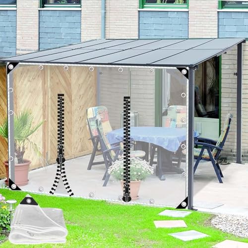 Transparente PVC Plane Seitenteil Mit Reissverschluss Tür,Outdoor Durchsichtige Plane Vorhänge,Pergola Terrasse Veranda Carport Pavillon wasserdichte Abdeckplanen Mit Ösen,L×H-1.8 * 2.2m(5.9 * 7.2ft) von Jolan