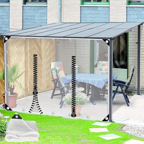 Transparente PVC Plane Seitenteil Mit Reissverschluss Tür,Outdoor Durchsichtige Plane Vorhänge,Pergola Terrasse Veranda Carport Pavillon wasserdichte Abdeckplanen Mit Ösen,L×H-2.2 * 2.2m(7.2 * 7.2ft) von Jolan