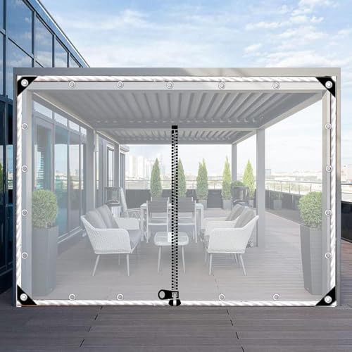 Transparente Plane Seitenteile Mit Reissverschluss,Outdoor Durchsichtige Planenvorhänge Wasserdicht,Wetterfeste Pvc Abdeckplanen Mit Ösen,Für Pergola Pavillon Patio Veranda,L×H-1.8×2.2m(5.9*7.2ft) von Jolan