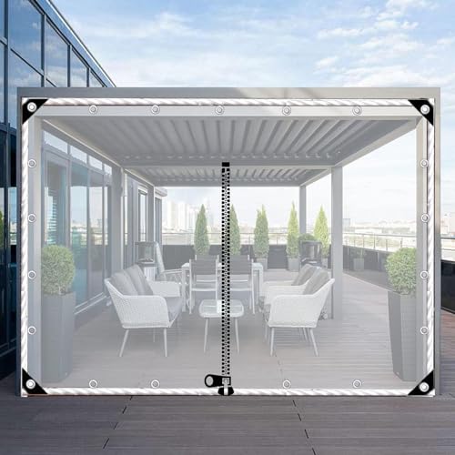 Transparente Plane Seitenteile Mit Reissverschluss,Outdoor Durchsichtige Planenvorhänge Wasserdicht,Wetterfeste Pvc Abdeckplanen Mit Ösen,Für Pergola Pavillon Patio Veranda,L×H-2×2.3m(6.6*7.5ft) von Jolan