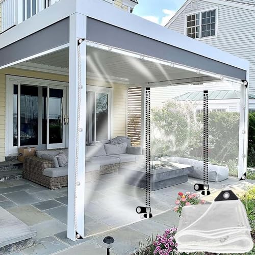 Transparente Planen Seitenteile,Outdoorvorhänge Mit Reißverschlusstüren,Schwerlast wasserdichte PVC Abdeckplanen,Pergola,Pavillon,Durchsichtige Planenvorhänge,Mit Ösen,L×H-3.6 * 1.8m(11.8 * 5.9ft) von Jolan