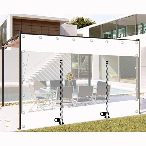 Weiß Transparente Plane Seitenteil 1×0.8/1.8×2.5/2×2.4/2.5×2.2/3×2.5m,Wasserdichte Durchsichtige Plane Vorhänge,Wetterfeste Pvc Abdeckplanen,Mit Ösen Und Reißverschluss Tür,W×H-2×3m(6.6*9.8ft) von Jolan