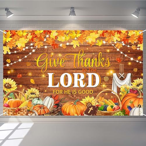 Joliaco Christliches Banner "Give Thanks to The Lord Religious Photography" Hintergrund Herbst Kürbisse Ernte Thanksgiving Party Dekorationen Photo Booth Requisiten (1,8 x 1,1 m) von Joliaco