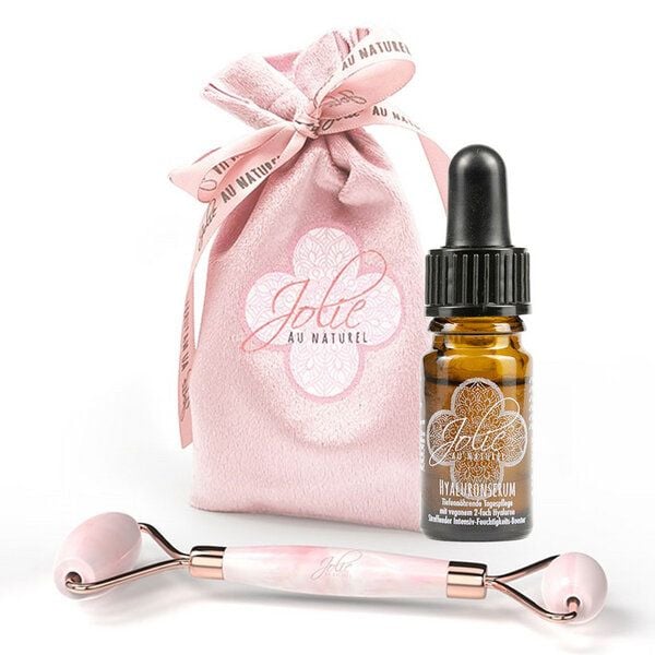 Jolie au naturel Geschenkset I Bestseller Hyaluron Serum I Retinol I Vitamin C + Rosenquarz Roller von Jolie au naturel