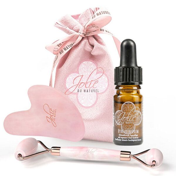 Jolie au naturel Gua Sha Stein I Rosenquarz Roller I Hyaluron Serum I Premium Qualität I Vitamin C von Jolie au naturel