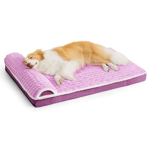 Jolifield Orthopädisches XL-Hundebett, groß, mit Kissen, 106,7 x 71,1 cm, wasserdicht, weich, bequem, Eierkisten-Schaumstoff-Matte mit abnehmbarem, waschbarem Bezug und rutschfester Unterseite, Lila von Jolifield