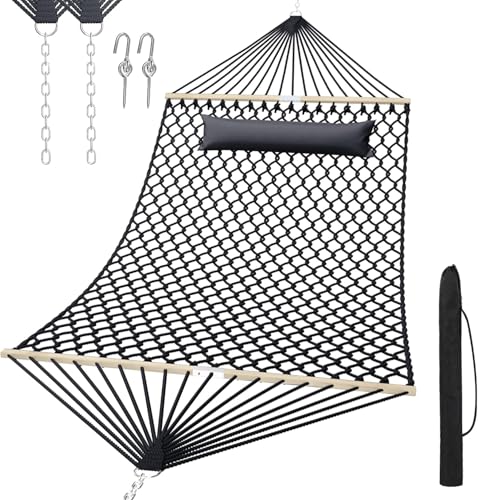 Hängematte Outdoor, Atmungsaktive Netzhängematte aus Kühles-Nylon mit Holzstangen für Indoor, Balkon, Terrasse, Garten von Jolitac