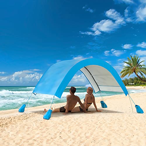 Strandzelt Strand Sonnenschutz 270cm Strandmuscheln Sonnendach Sonnensegel für Strand Camping Outdoor mit Sandsäcken und Stangen Blau 2-4 Personen von Jolitac