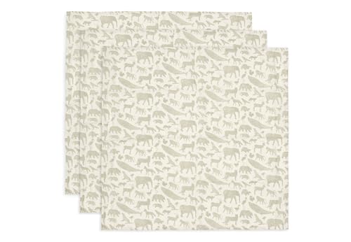 Jollein 535-851-67043 Mulltücher/Swaddle 3er Set Animals Olive (70x70cm) von Jollein