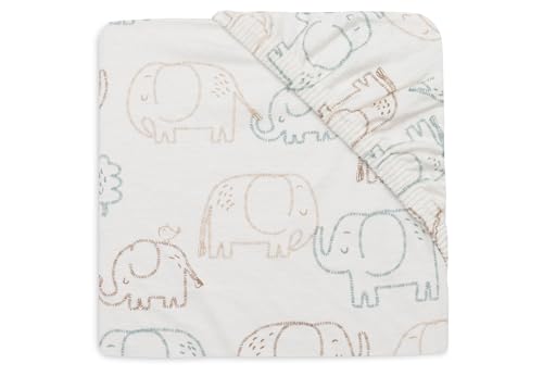 Jollein Spannbettlaken Jersey - Für das Kleinkinderbett - Elephant Tales - 70/75x140/150cm - Spannbettlaken Baumwolle - Spannbetttuch - Oeko-TEX Zertifiziert von Jollein