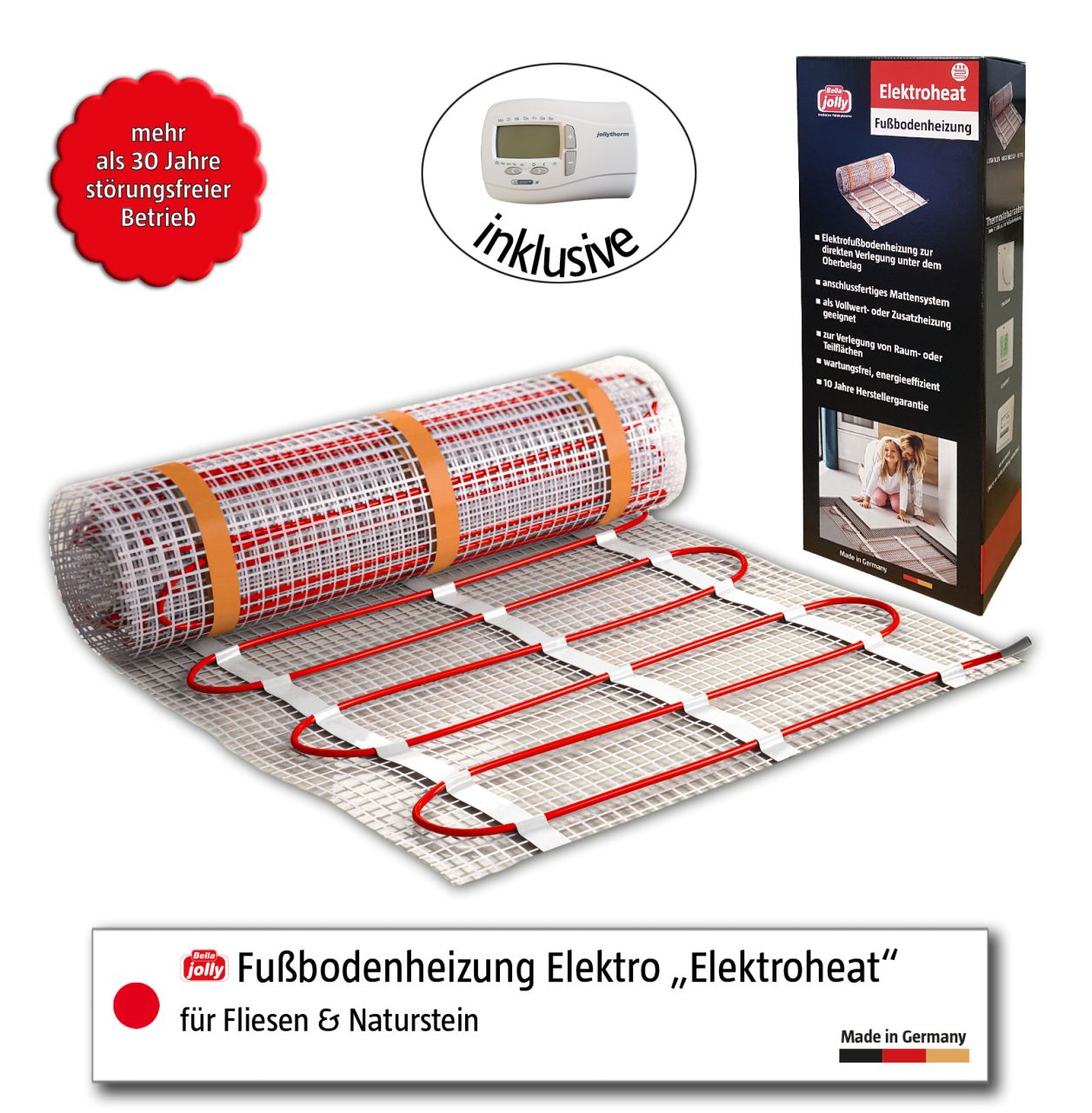 Jollytherm Fußbodenheizung Elektroheat  Set/Comfort 8m²  1200Watt von Jollytherm