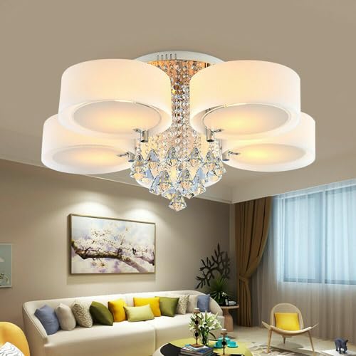 Jolre 3/5 Köpfe LED-Kristall-Deckenleuchte, Moderner Kronleuchter, Deckenleuchte, E27 Kronleuchter, Energiesparend Einstellbar mit Fernbedienung. (5 Köpfe) von Jolre