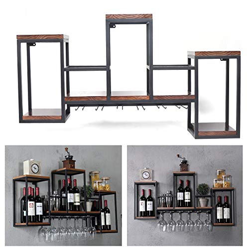 Weinflaschenregal für die Wand, Vintage Weinregal mit Weinglashalter aus Holz, Wandregal aus Holz, Massivholz Bar Wandregal aus Holz Weinflaschenregal, Restaurant Bar Holzregal, Wanddekoration. von Jolre