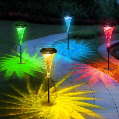 Joltix Solarlampen für Außen Garten, 4 Stück Solarlampe,Gartenfackeln für Außen 2 Beleuchtungsmodi Warmweiß und RGB.IP65 Wasserdichte Solarlampe für außen, Rasen, Garten，Hof und Weg. von Joltix