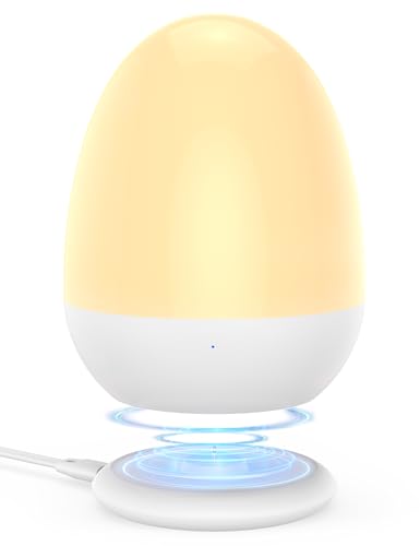 JolyWell Nachtlicht für Kinder mit 8 Farbwechselmodi und Dimmfunktion, wiederaufladbares Baby-Eier-Nachtlicht mit 1 Stunde Timer und Touch-Steuerung, bis zu 100 Stunden, weiß von JolyWell