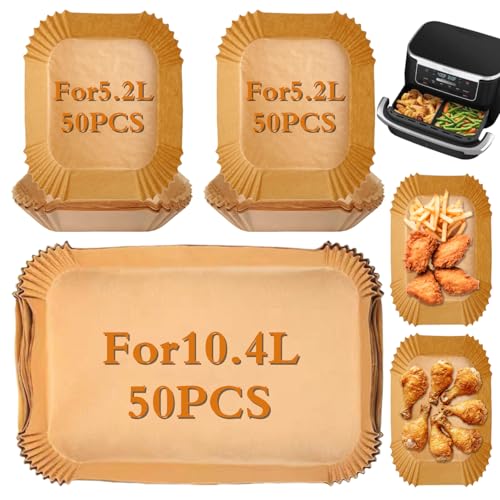 Jomdjmskes 150 Stück Backpapier für Heißluftfritteuse, Airfryer Backpapier, Heißluftfritteuse Backpapier, Zubehör Kompatibel mit Ninja Foodi AF500EU AF500EUCP COSORI XXL 10L, Cecotec 9000 für 5.2L von Jomdjmskes