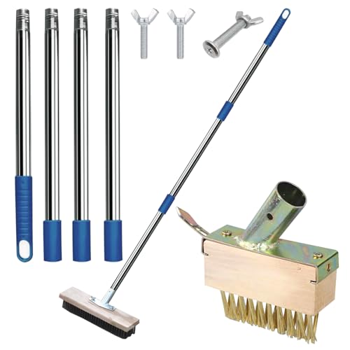 Jomdjmskes 2 Stück Fugenbürste Unkraut, Straßenbesen mit Teleskopstiel, 2-in-1 Robuste Drahtbesen, Stahlbesen, Stahldrahtbesen, Drahtbürste Unkraut für Moos Terrasse Pool Garte Hartnäckigen von Jomdjmskes