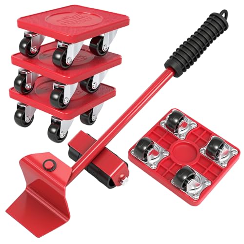 Jomdjmskes 5 Teilig Möbel Transportroller Set, 4 Möbelroller und 1 Lastenheber, Anti-Rutsch-Beschichtung Möbeltransportrollen, Furniture Mover, 360 Graddrehbar Pads Möbelgleiter für Schwere Möbel von Jomdjmskes