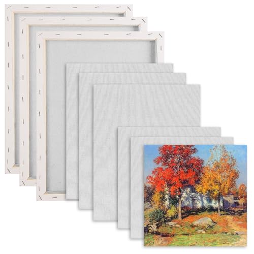 Jomdjmskes 9 Pcs Leinwand zum Bemalen, 100% Säurefreie Baumwolle Keilrahmen Weiß, Malen Canvas Künstlertafelbilder, 3 Größen, 20×20cm, 30×25cm, 40×30cm Leinwände für Acrylfarbe, Aquarell, Öl, Gouache von Jomdjmskes