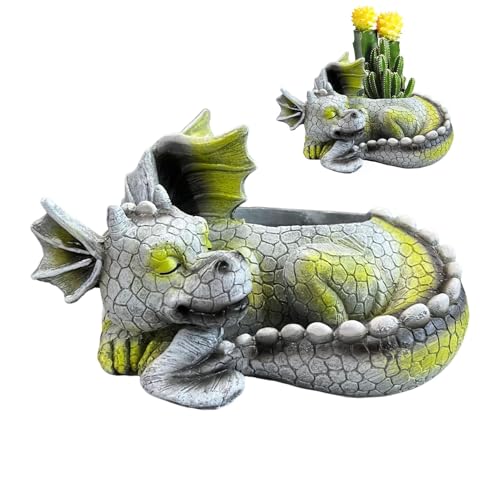 Jomewory Drachen Blumentopf Ornament, Garten Drachenstatue, Tierskulptur, Übertopf-Figuren, Schlafende Drachenfigur, Wetterbeständiges Harz Für Verschiedene Wetterbedingungen - 9,5x16x10cm von Jomewory