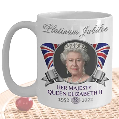Jomewory Queen Elizabeth Platinum Jubiläums-Tasse – 1952–2022 Keramiktasse Queen Elizabeth in Erinnerung an Königin Elizabeth, Geschenk zum Jubiläum der Königin, Geschenk für Sie und Ihn, von Jomewory