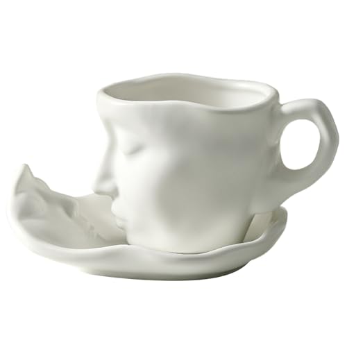 Jomewory Kuss Tassen, Kuss Kaffeetassen, Keramik Kaffeetassen Set „Kuss-Paar“, 100ml Keramik Kaffeetasse Untertasse, Teetasse und Untertasse Set Für Inneneinrichtung von Jomewory