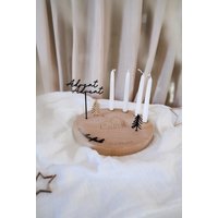 Adventskranz Aus Holz Mit Schwarzen Details | Adventsteller Rund Kerzentablett Advent Weihnachtsdeko Kerzenteller von JomihUnique