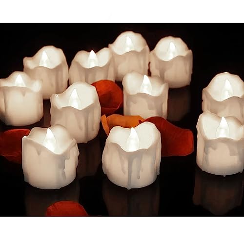 Jonami 12 LED Kerzen Flackernde Flammenlose Teelichter Elektrische Kerzen Beleuchtung mit Batterie für Hochzeit Valentinstag Party Zuhause Deko - Kaltes Licht von Jonami