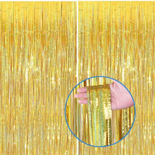 Jonami Lametta Vorhänge Gold Glitzer, 2X Folie Fransen Vorhang Schimmer, Metallic Tinsel Vorhange Hintergrund Fringe Glitzervorhänge Fransenvorhang Metallfolie fur Party Deko Geburtstagsdeko -2stk- Jonami Lametta Vorhänge Gold Glitzer, 2X Folie Fransen Vorhang Schimmer, Metallic Tinsel Vorhange Hintergrund Fringe Glitzervorhänge Fransenvorhang Metallfolie fur Party Deko Geburtstagsdeko -2stk- von Jonami