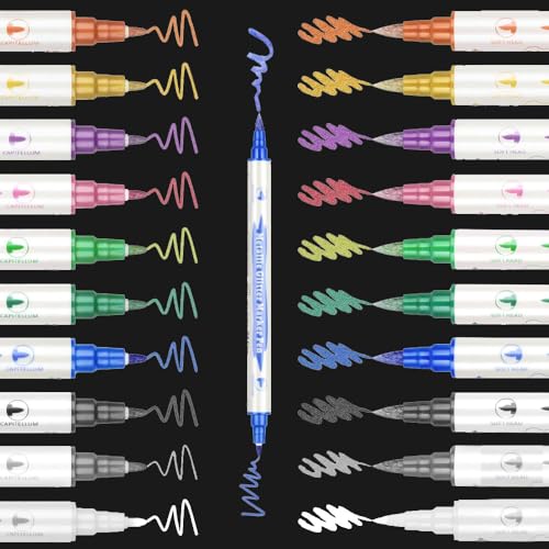 Jonami Metallic Stifte Marker Metallischen Pen Set Dual tip für Fotoalbum DIY Scrapbook, Goldstift zum Bemalen Gästebuch Hochzeit Schwarzes Papier Stein Glas Holz Ostern Basteln - 10 Farben von Jonami