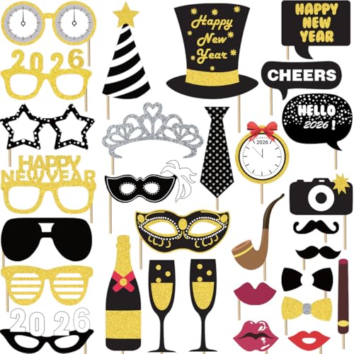 Silvester Deko 2026 – 30 Fotorequisiten für Neujahr Silvesterdeko, Dekoration Set mit Photo Booth Props Fotoaccessoires Silvesterparty Silvester Deko 2026 – 30 Fotorequisiten für Neujahr Silvesterdeko, Dekoration Set mit Photo Booth Props Fotoaccessoires Silvesterparty von Jonami