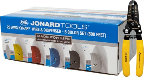 Jonard Tools R26-5100 Kynar Set aus Draht- und Spenderbox, 26 AWG, inklusive Abisoliergerät, 5-Farben-Packung (500 Fuß) von Jonard Tools