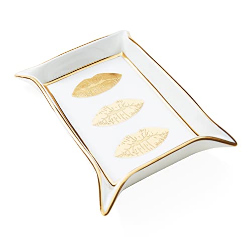 Jonathan Adler Lips Valet Schmucktablett, goldfarben von Jonathan Adler
