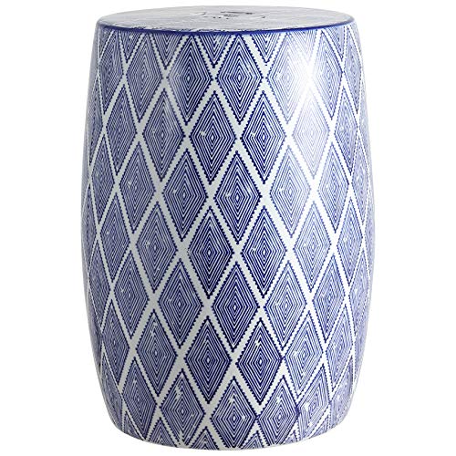 Jonathan Y TBL1019A Marokkanische Diamanten 45,7 cm Keramik-Gartenhocker, blau/weiß von JONATHAN Y
