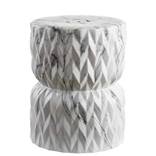 Jonathan Y TBL1021A Chevron Drum 44,5 cm weiß Marmor-Finish Keramik Gartenhocker von JONATHAN Y