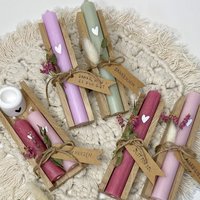 Geschenkset Mini Stabkerzen Mit Herz Und Personalisierbarer Grußbotschaft in Verschiedenen Farben von JoneliHandmade