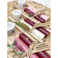 Geschenkset Weihnachten Stabkerzen Mit Stern, Kerzenständer Und Grußbotschaft in Verschiedenen Farben von JoneliHandmade