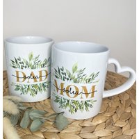 Personalisierte Keramiktasse, Mom, Dad Im Set Oder Einzeln Kindernamen/Eukalyptus von JoneliHandmade