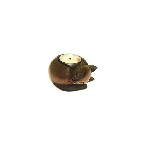 Hölzerner Teelichthalter in der Form Einer schlafenden Katze, Mehrfarbig von something different