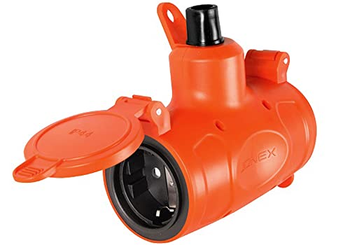 2-fach Schuko Kupplung IP44 Schuko Kupplung mit Klappdeckel wasserdicht feuchtraum aussen schukostecker IP44 Orange von Jonex