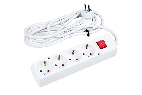 Jonex Steckdosenleiste 4-Fach mit Schalter 1,5, 3, 5 und 10 m Kabel, Schuko-Steckdosenleiste, weiß, 10,0 m PS-WS von Jonex