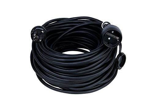 Verlängerungskabel 1,5 M IP44 für Werkstatt mit Verschlusskappe Strom-Kabel Kinderschutz Schuko Stecker schwarz Gummi 1.5-50m Kabel (1,5 Meter) von Jonex