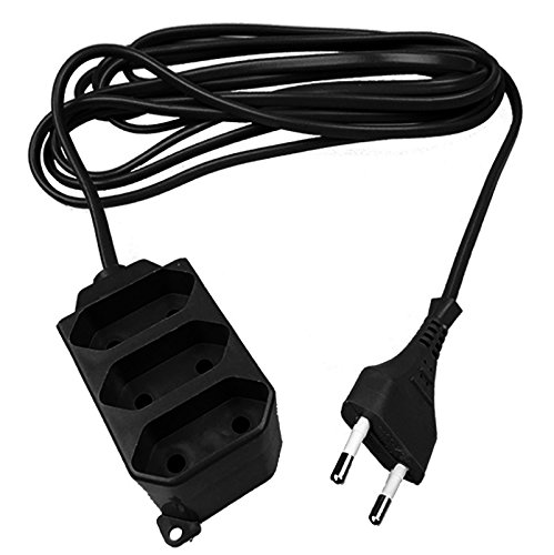 Verlängerungskabel Verlängerung 3-Fach Strom-Kabel Euro-Stecker (1,5 Meter 3-Fach, Schwarz) von Jonex