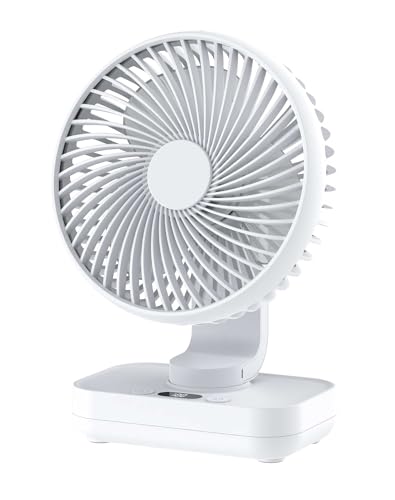 Joneytech Ventilator Leise Automatisch Oszillierend, 4000mAh Akku USB tischventilator 4 Geschwindigkeiten für den Schreibtisch, Zuhause, Picknicks und Büro - LED-Digitalanzeige, 12V mini ventilator von Joneytech